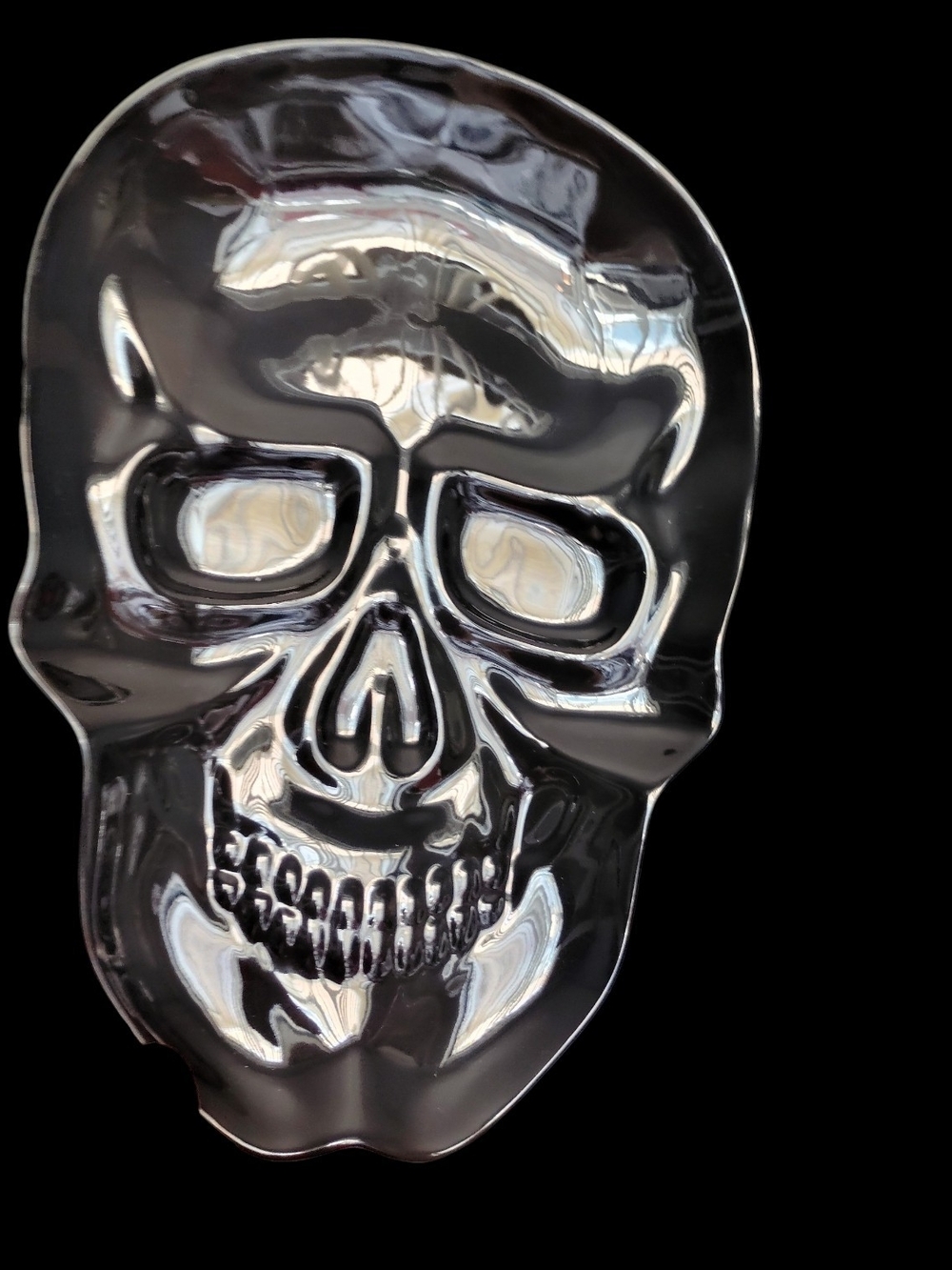 🆕 Reflective Black Skull Tray Accent - Modern Home Art